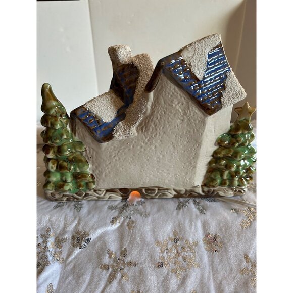 Ceramic Christmas Village Light-Up House With Santa & Snowmen Large Vintage - Picture 12 of 12